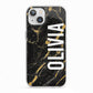 Personalised Black Gold Marble Name iPhone 13 TPU Impact Case with White Edges