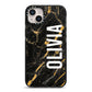 Personalised Black Gold Marble Name iPhone 14 Plus Black Impact Case on Silver phone