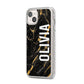 Personalised Black Gold Marble Name iPhone 14 Plus Glitter Tough Case Starlight Angled Image