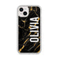 Personalised Black Gold Marble Name iPhone 14 Plus Glitter Tough Case Starlight