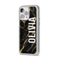 Personalised Black Gold Marble Name iPhone 14 Pro Max Clear Tough Case Silver Angled Image