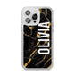 Personalised Black Gold Marble Name iPhone 14 Pro Max Glitter Tough Case Silver