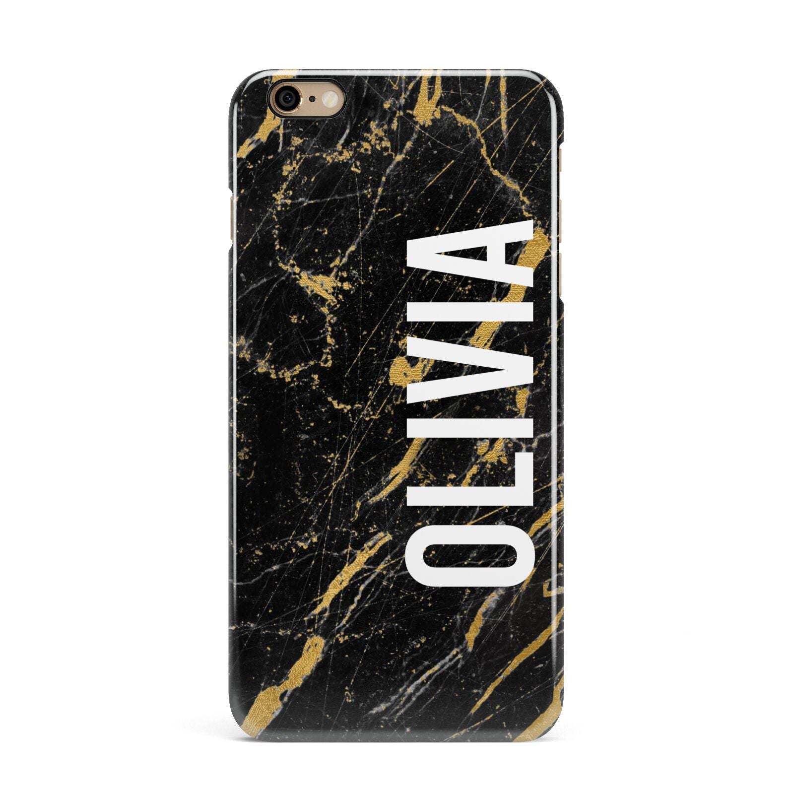 Personalised Black Gold Marble Name iPhone 6 Plus 3D Snap Case on Gold Phone