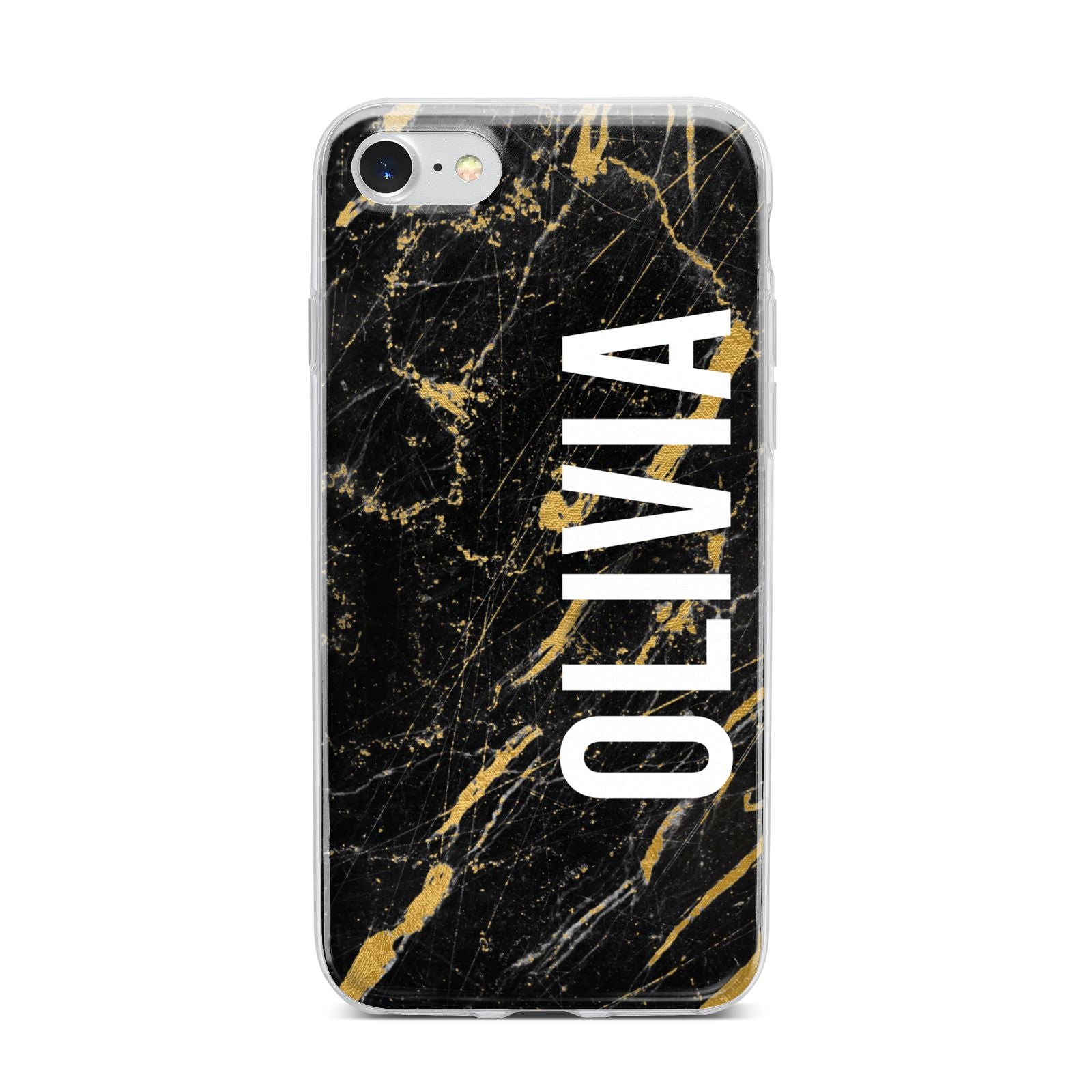 Personalised Black Gold Marble Name iPhone 7 Bumper Case on Silver iPhone