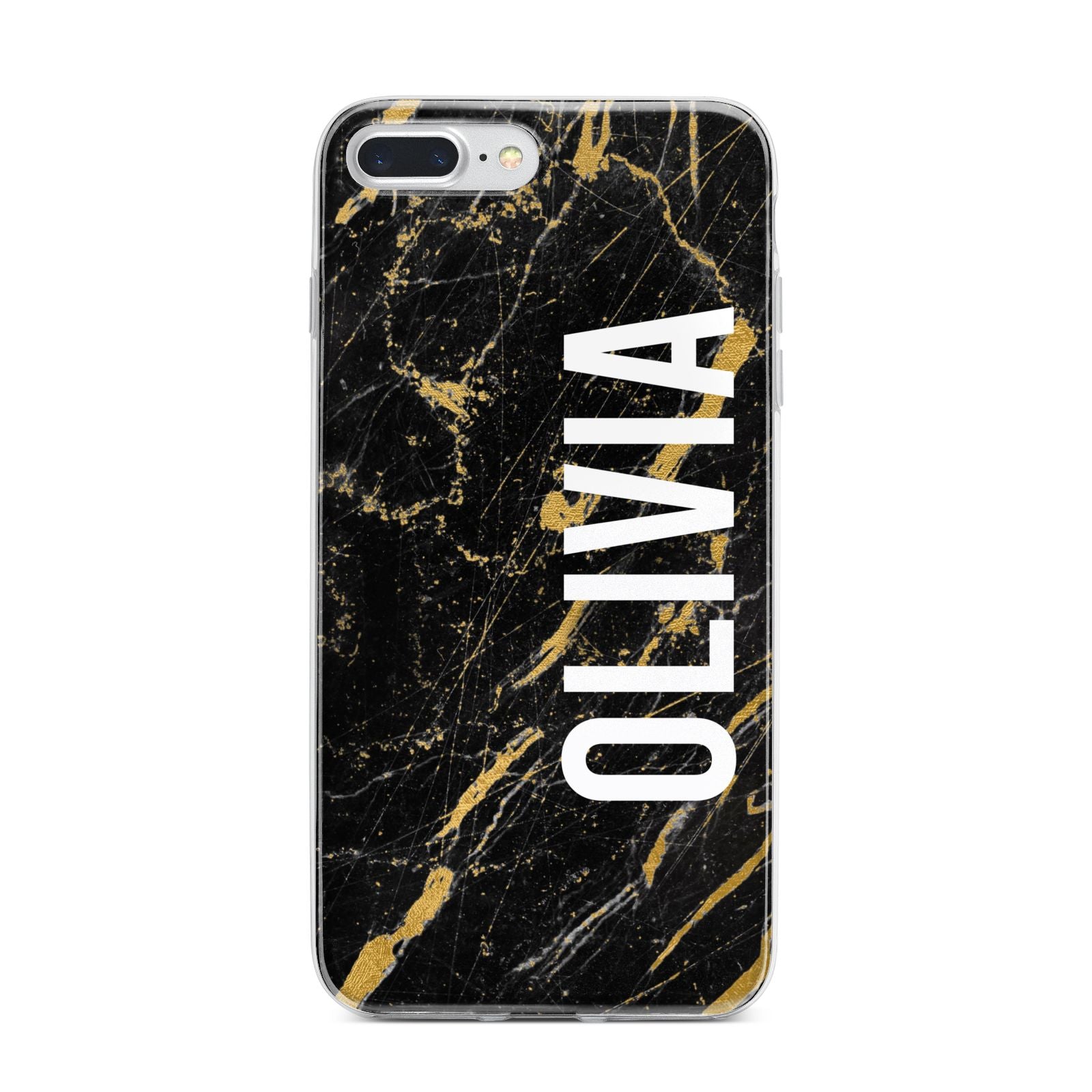 Personalised Black Gold Marble Name iPhone 7 Plus Bumper Case on Silver iPhone