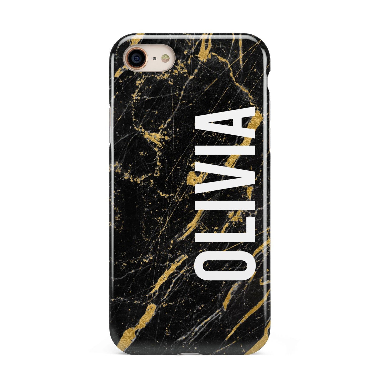 Personalised Black Gold Marble Name iPhone 8 3D Tough Case on Gold Phone