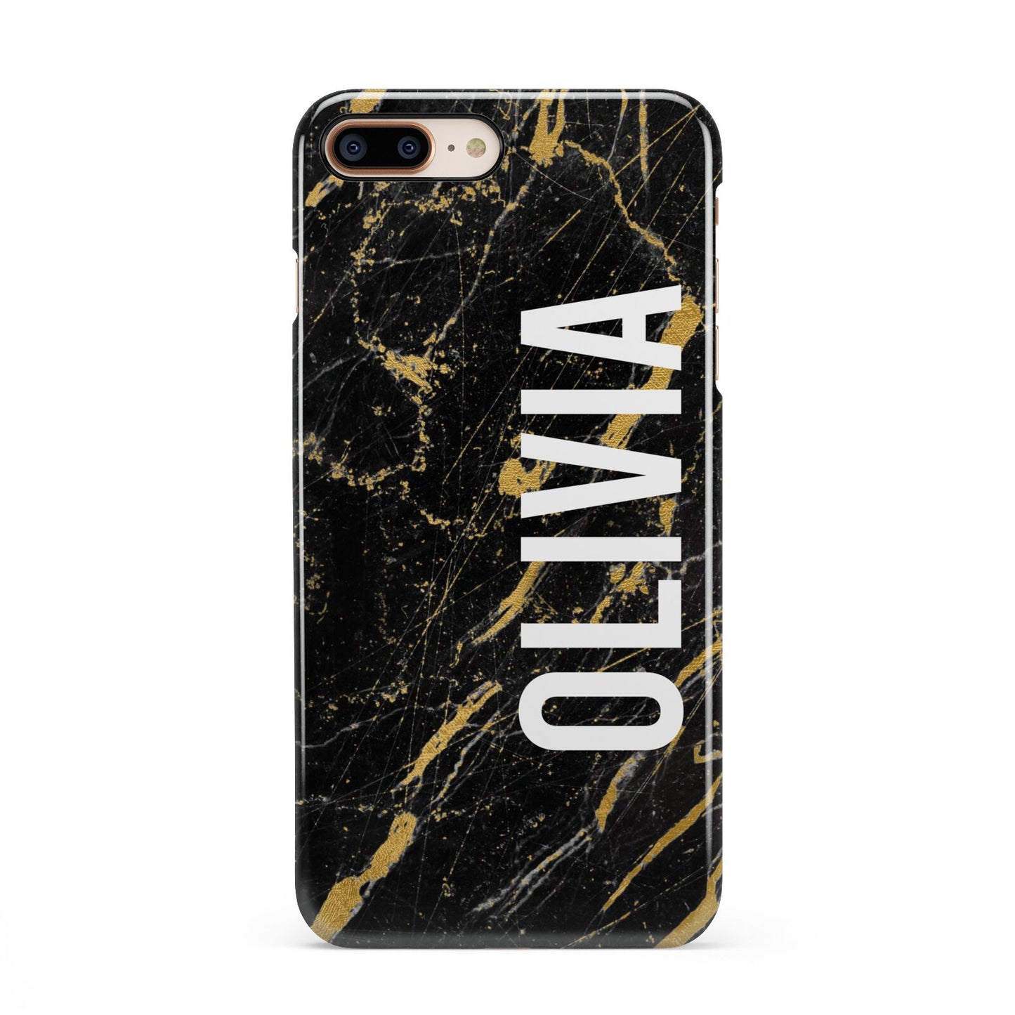 Personalised Black Gold Marble Name iPhone 8 Plus 3D Snap Case on Gold Phone