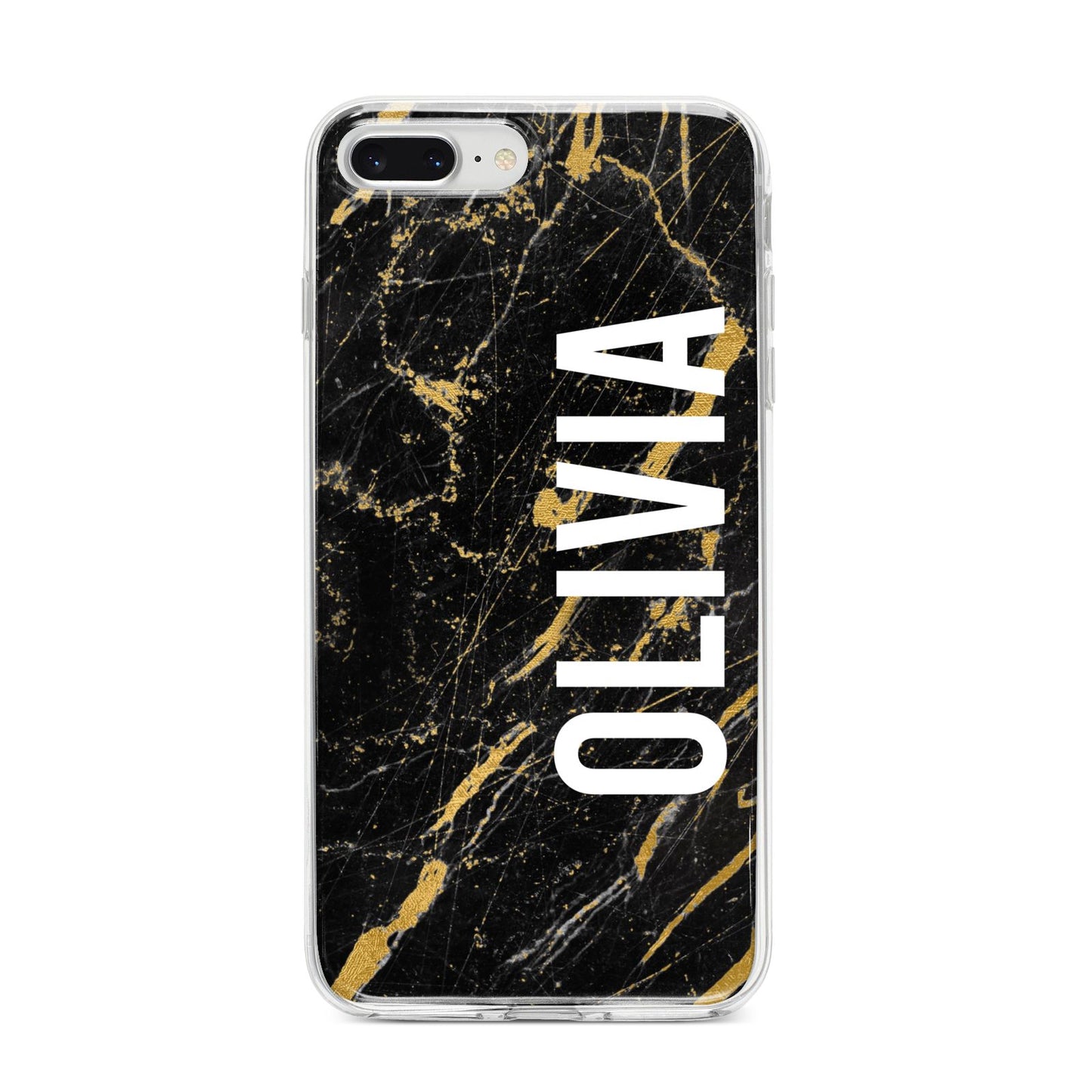 Personalised Black Gold Marble Name iPhone 8 Plus Bumper Case on Silver iPhone