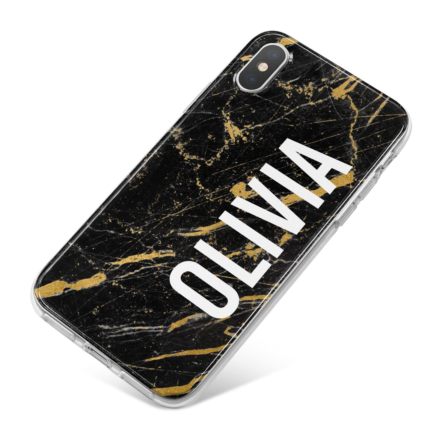 Personalised Black Gold Marble Name iPhone X Bumper Case on Silver iPhone