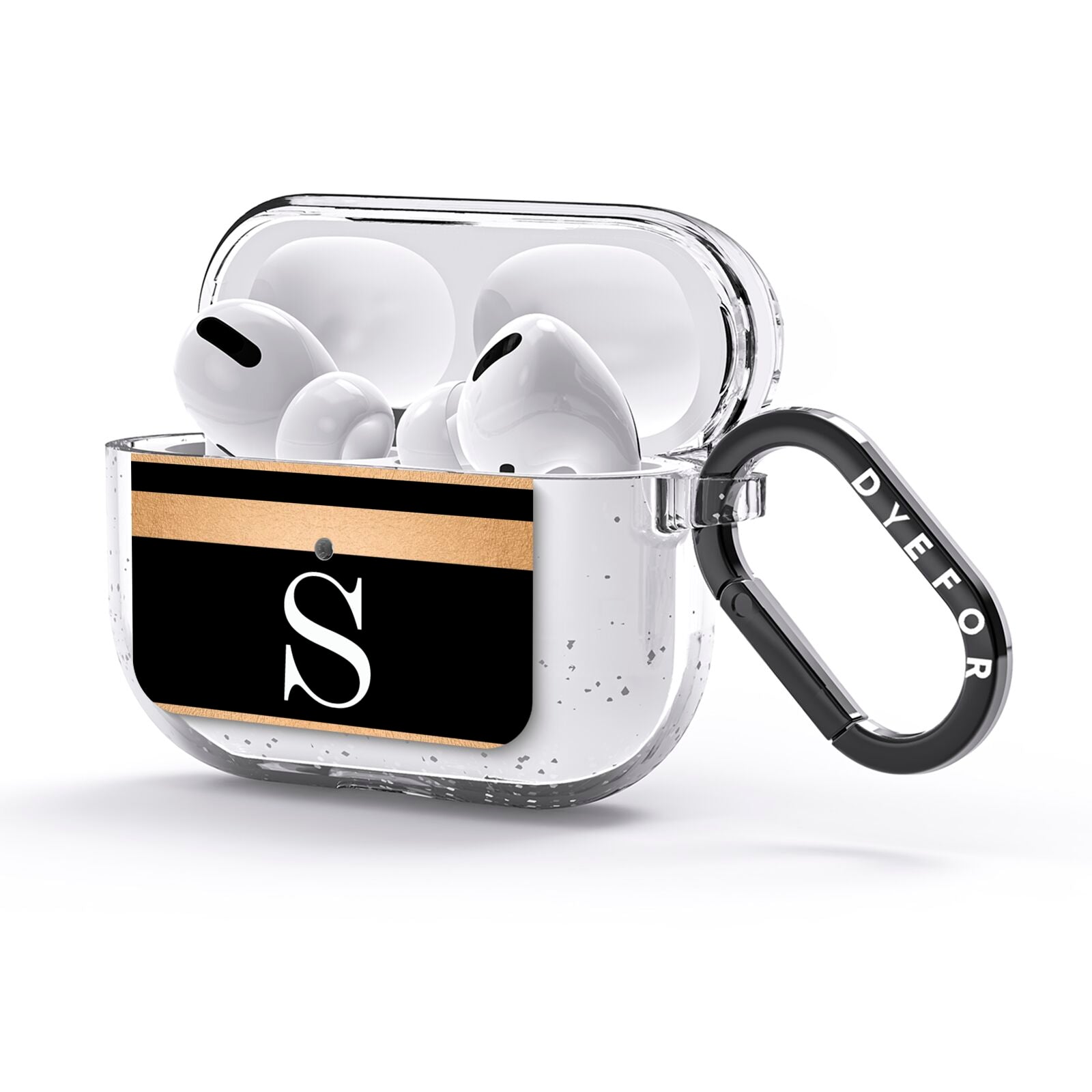 Personalised Black Gold Monogram Initial AirPods Glitter Case 3rd Gen Side Image