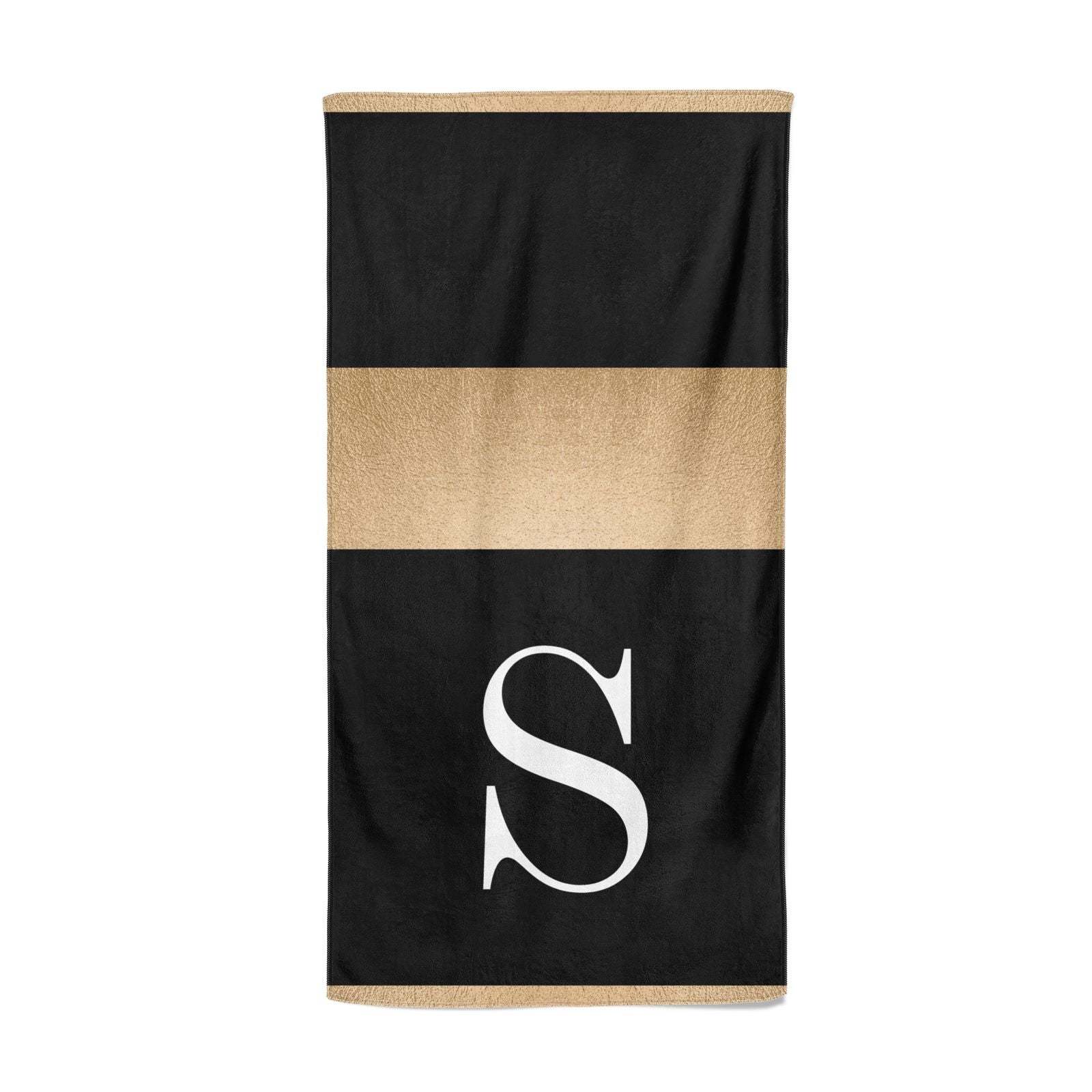 Personalised Black Gold Monogram Initial Beach Towel