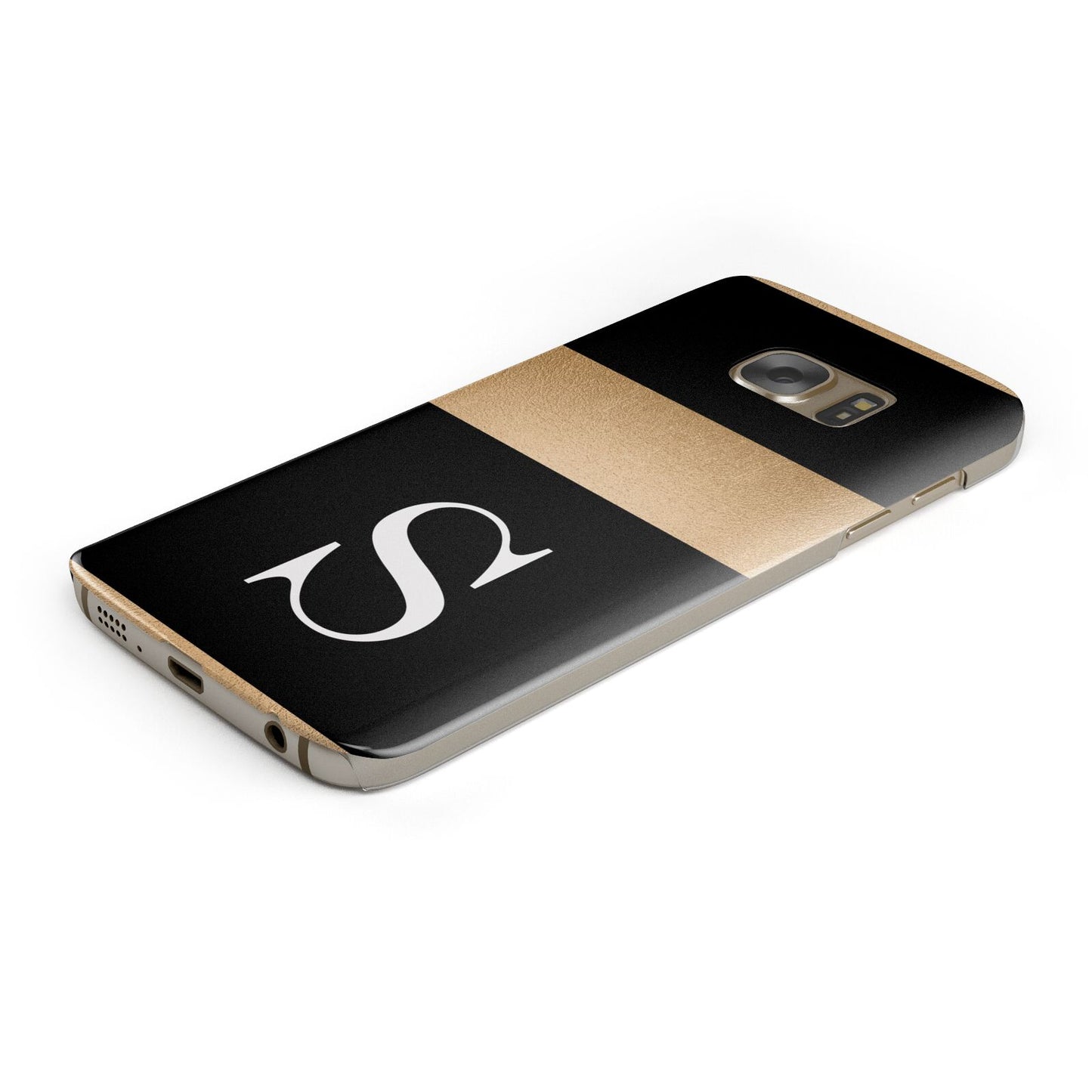 Personalised Black Gold Monogram Initial Protective Samsung Galaxy Case Angled Image