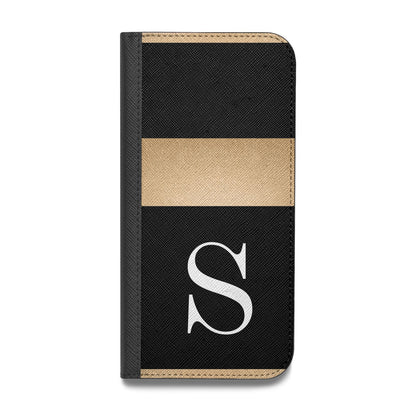 Personalised Black Gold Monogram Initial Vegan Leather Flip iPhone Case