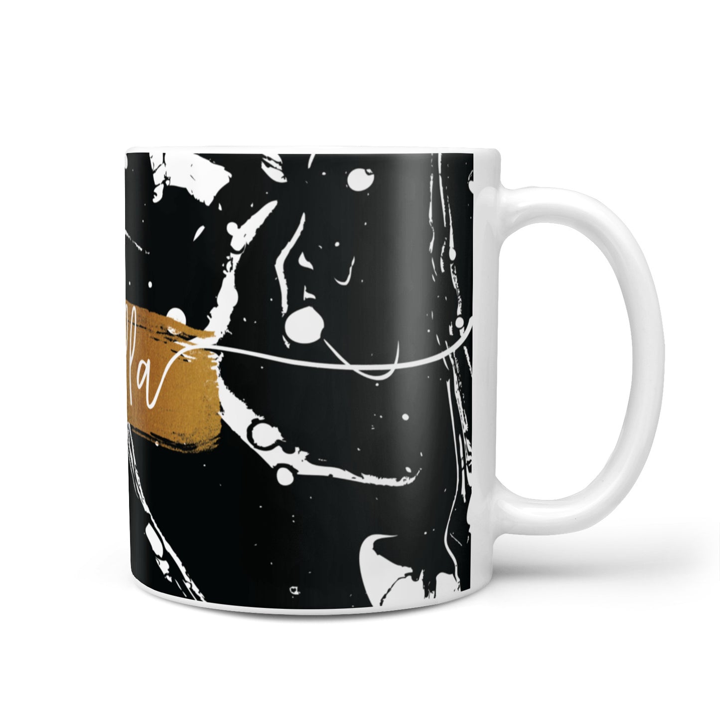 Personalised Black Gold Swirl Marble 10oz Mug