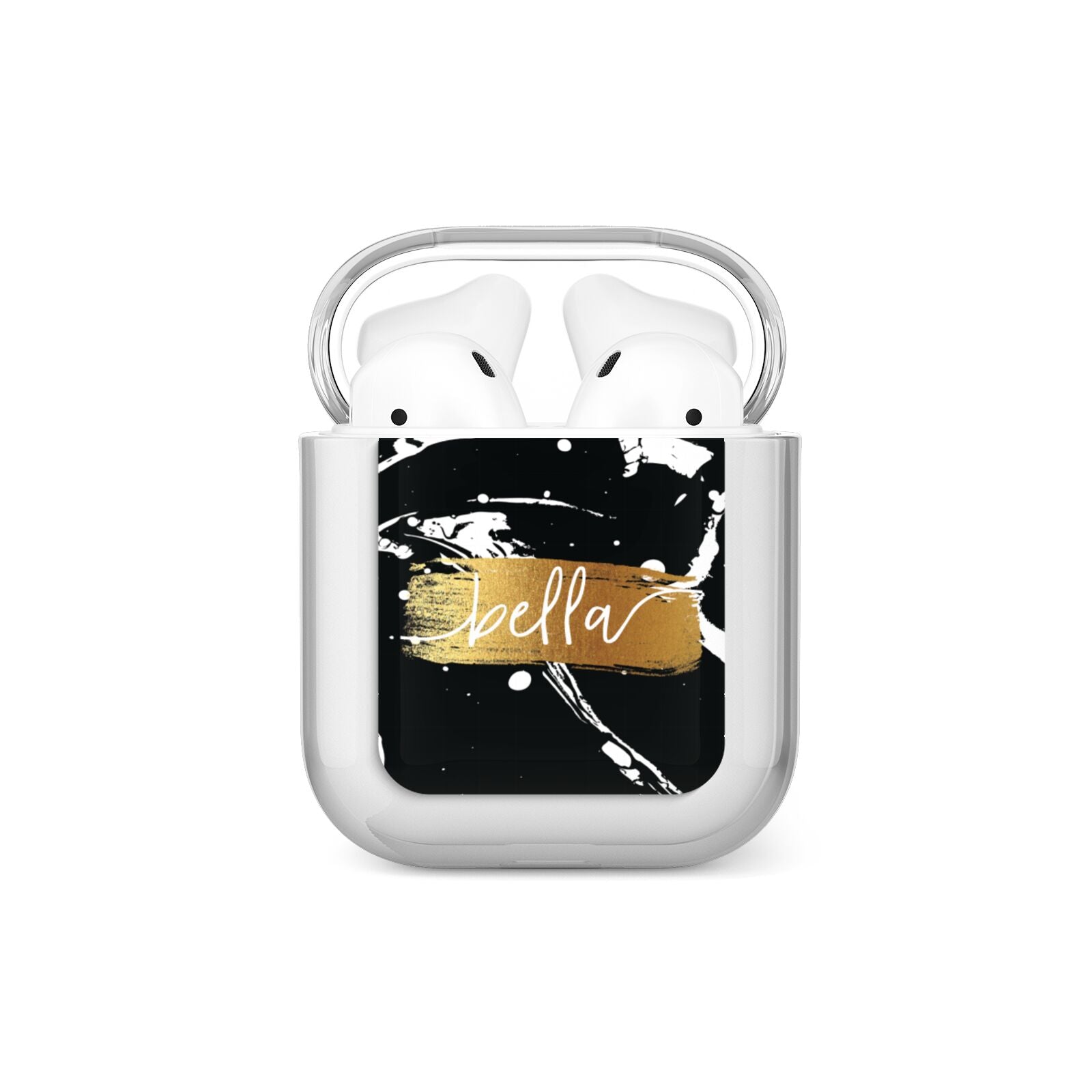 Personalised Black Gold Swirl Marble AirPods Case