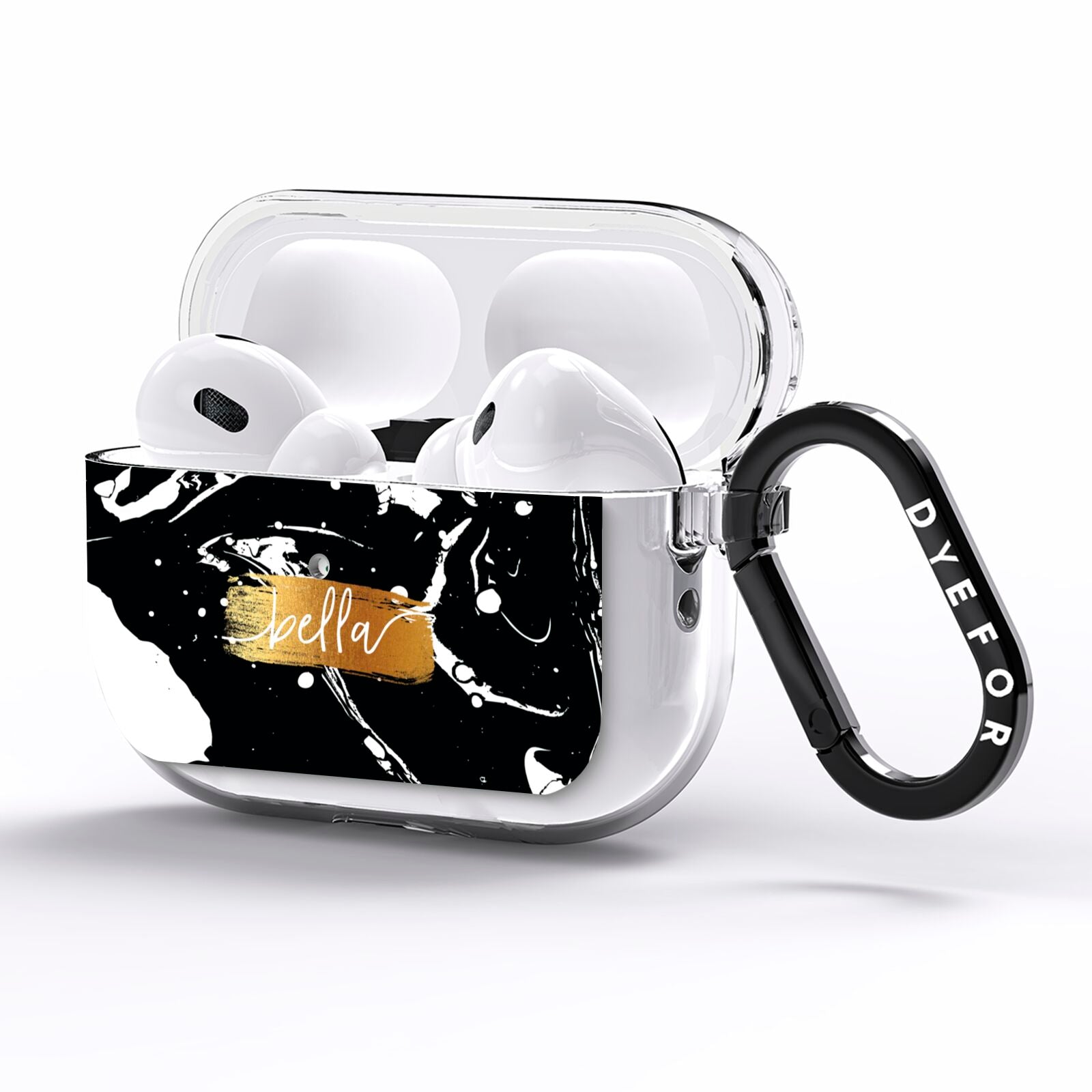 Personalised Black Gold Swirl Marble AirPods Pro Clear Case Side Image