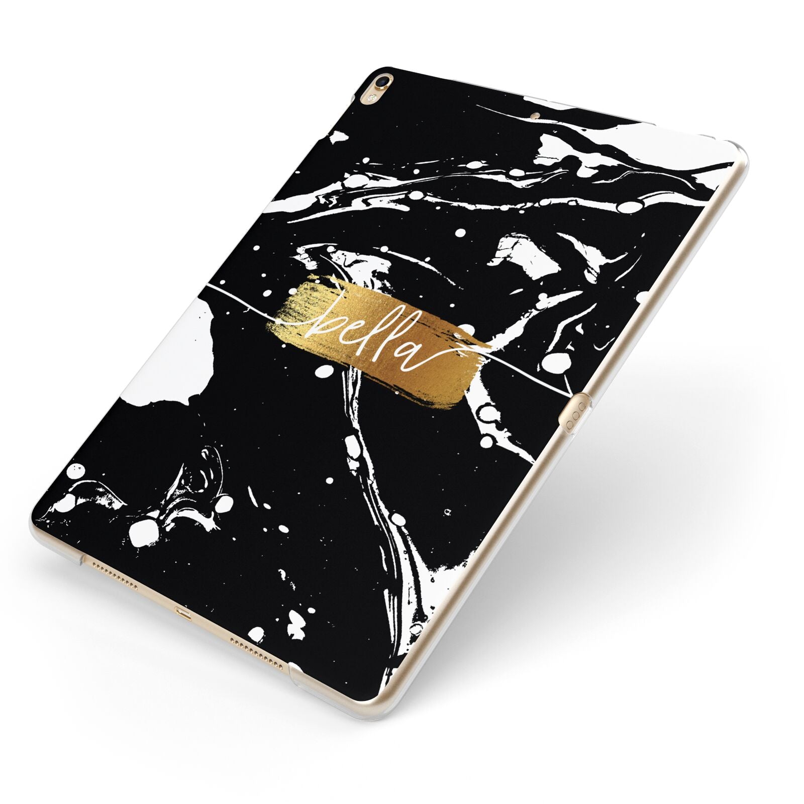 Personalised Black Gold Swirl Marble Apple iPad Case on Gold iPad Side View