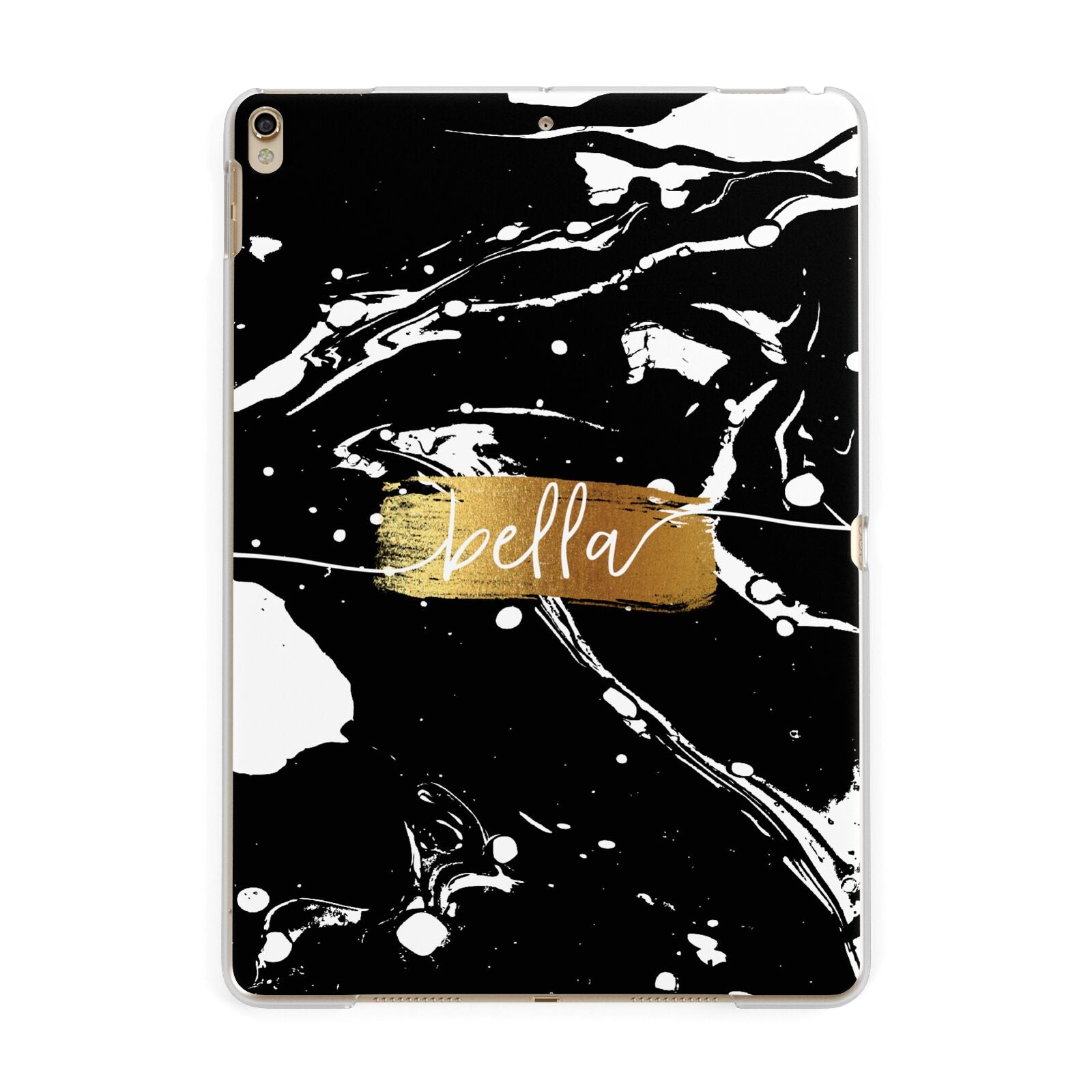 Personalised Black Gold Swirl Marble Apple iPad Gold Case