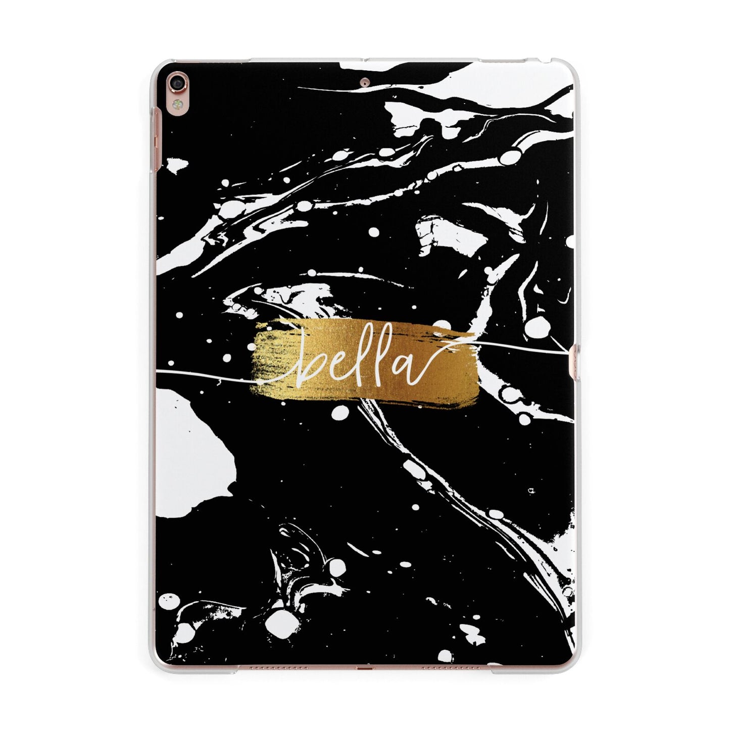 Personalised Black Gold Swirl Marble Apple iPad Rose Gold Case