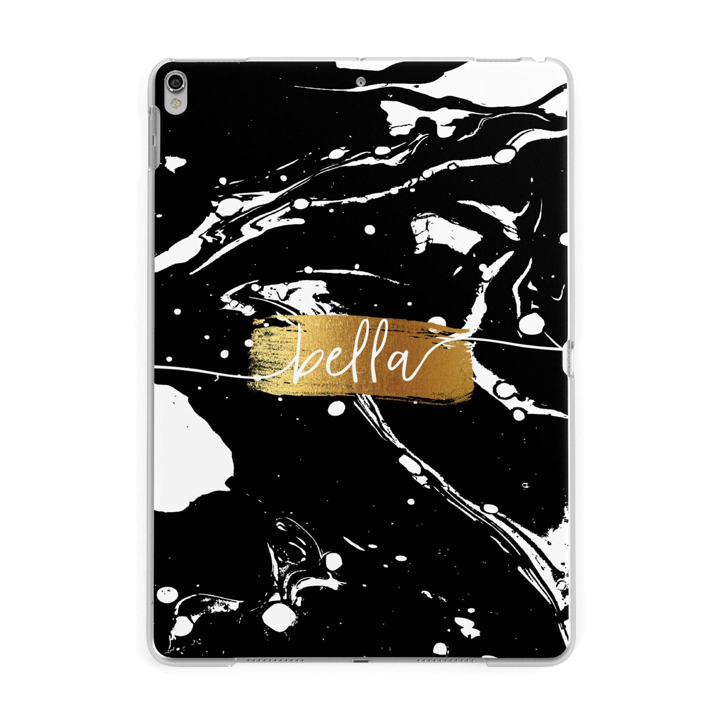 Personalised Black Gold Swirl Marble Apple iPad Silver Case