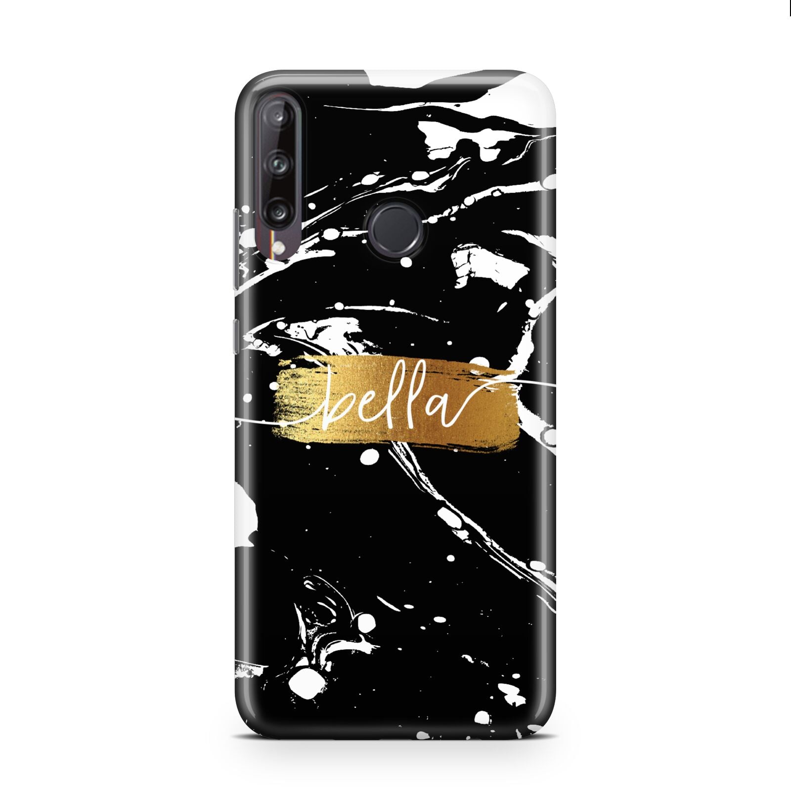 Personalised Black Gold Swirl Marble Huawei P40 Lite E Phone Case