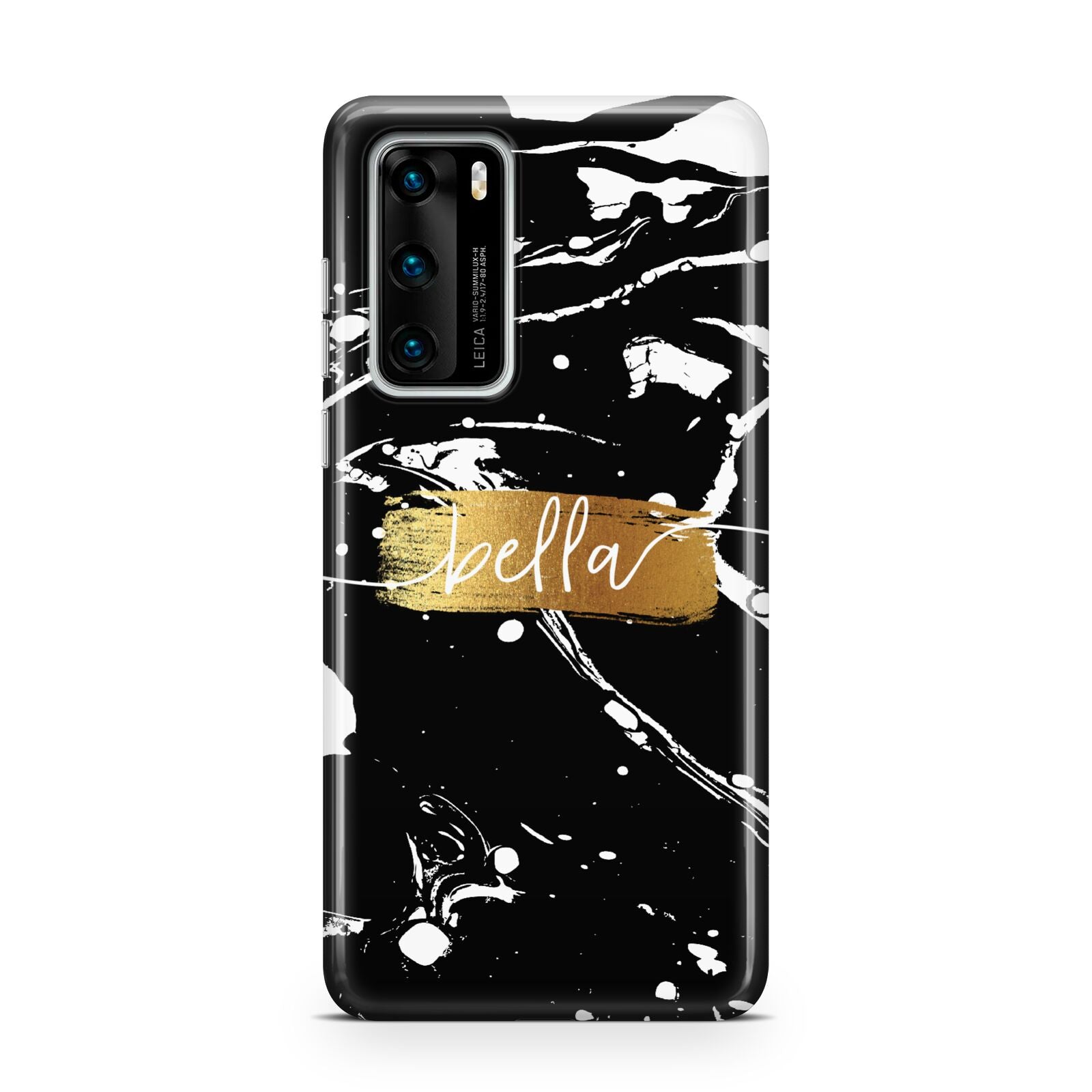 Personalised Black Gold Swirl Marble Huawei P40 Phone Case
