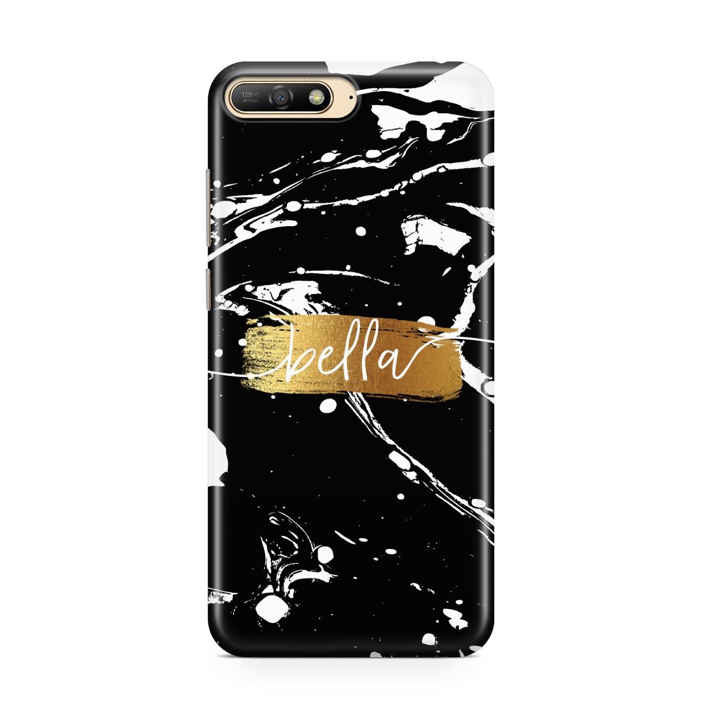 Personalised Black Gold Swirl Marble Huawei Y6 2018