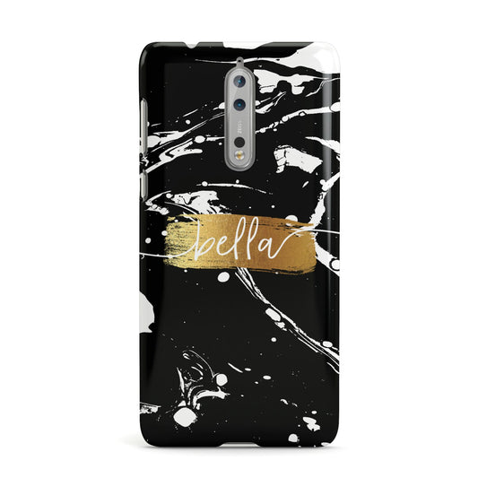 Personalised Black Gold Swirl Marble Nokia Case