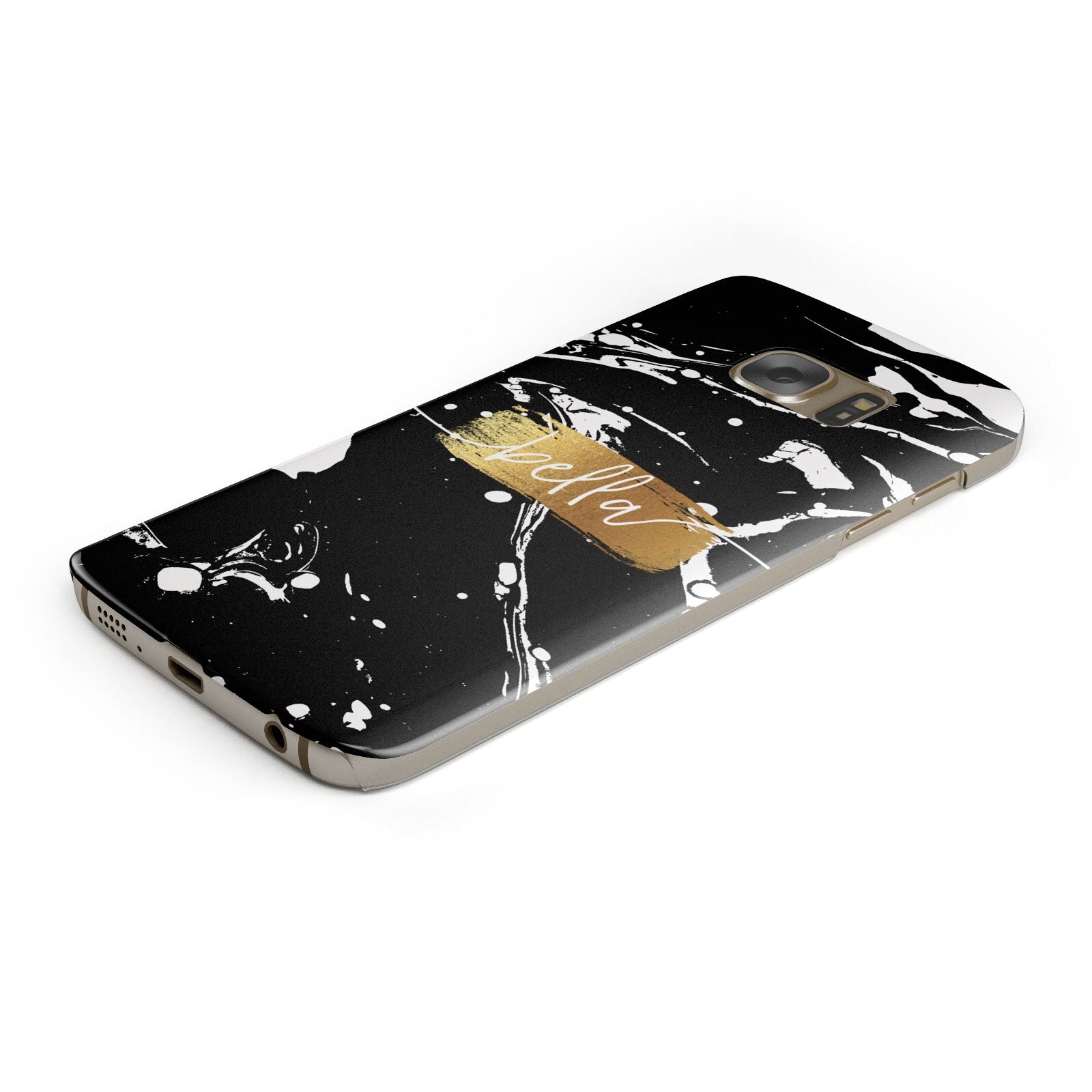 Personalised Black Gold Swirl Marble Protective Samsung Galaxy Case Angled Image