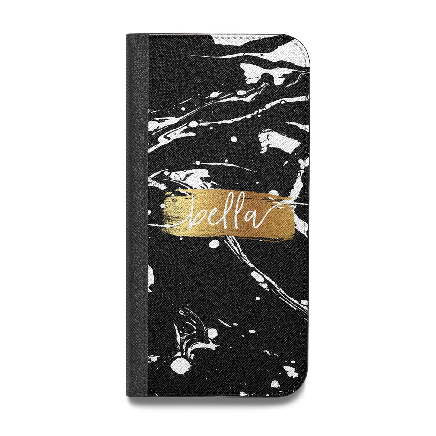 Personalised Black Gold Swirl Marble Vegan Leather Flip iPhone Case