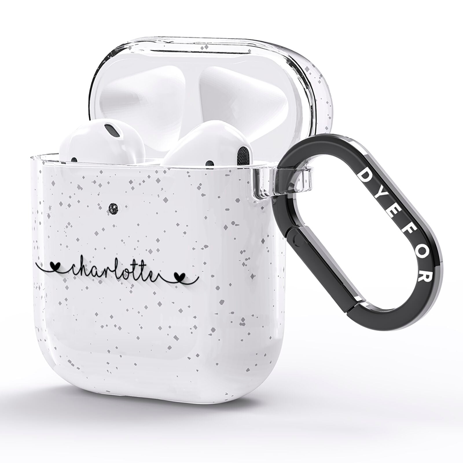 Personalised Black Handritten Name Vertical AirPods Glitter Case Side Image
