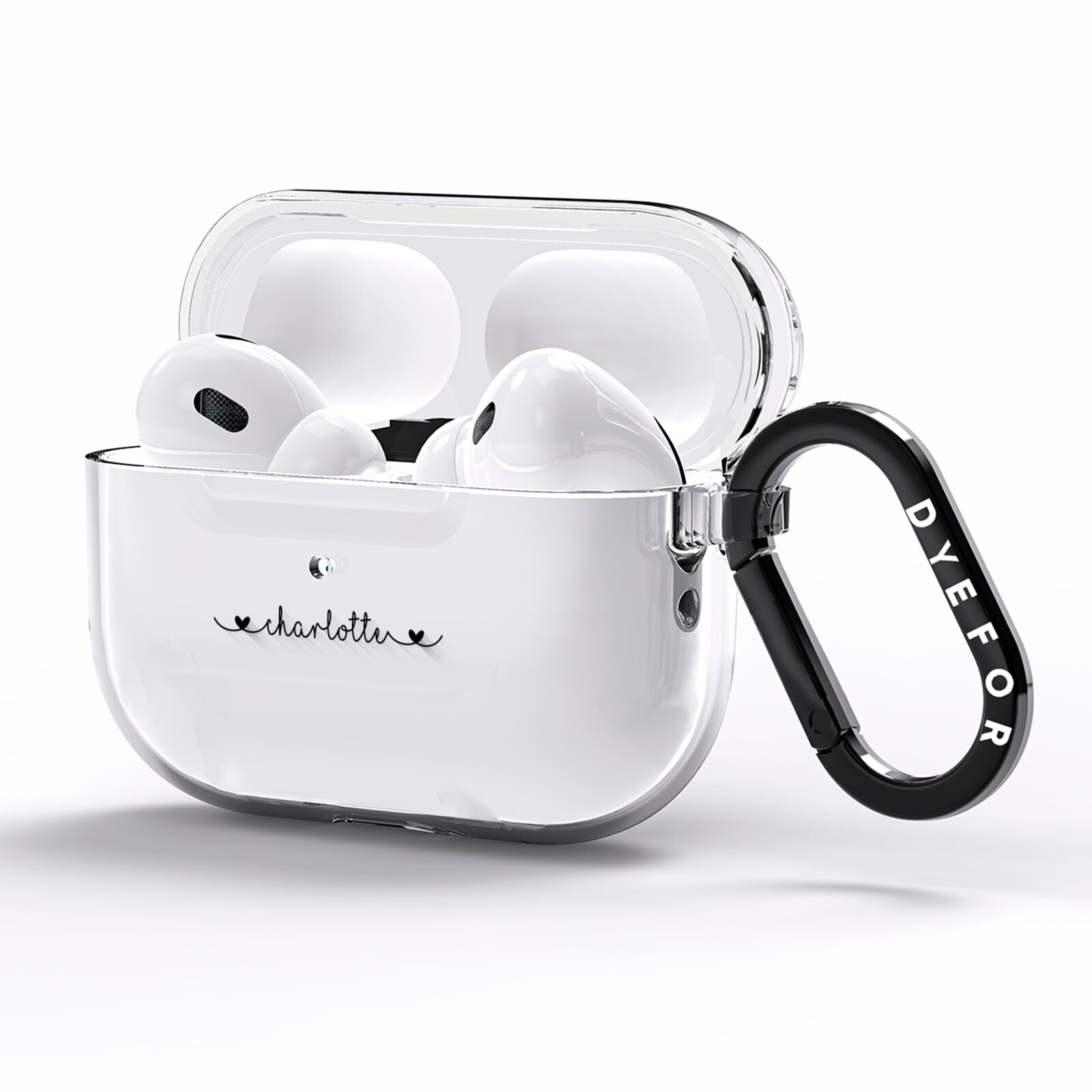 Personalised Black Handritten Name Vertical AirPods Pro Clear Case Side Image