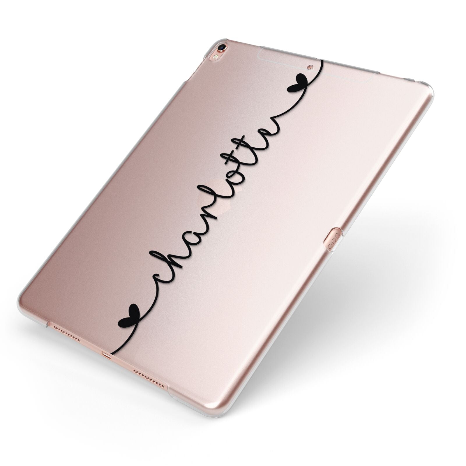 Personalised Black Handritten Name Vertical Apple iPad Case on Rose Gold iPad Side View