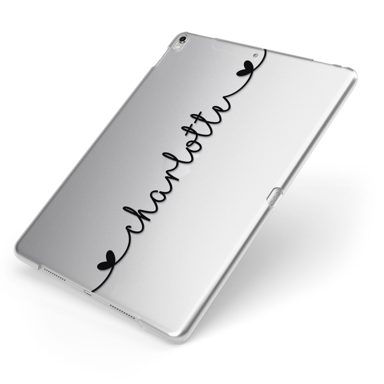 Personalised Black Handritten Name Vertical Apple iPad Case on Silver iPad Side View