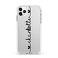 Personalised Black Handritten Name Vertical Apple iPhone 11 Pro Max in Silver with White Impact Case