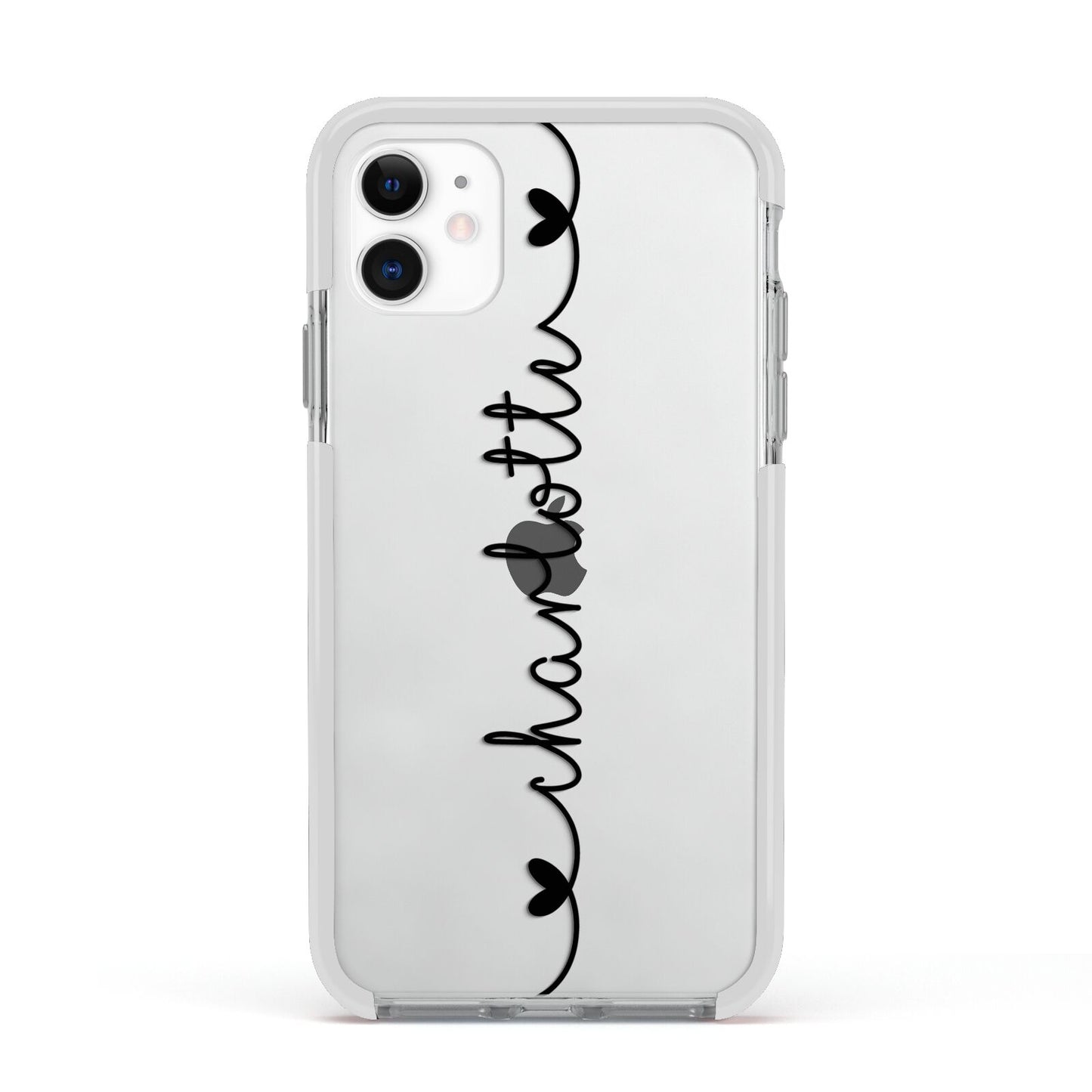 Personalised Black Handritten Name Vertical Apple iPhone 11 in White with White Impact Case