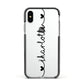 Personalised Black Handritten Name Vertical Apple iPhone Xs Impact Case Black Edge on Silver Phone