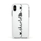 Personalised Black Handritten Name Vertical Apple iPhone Xs Impact Case White Edge on Silver Phone