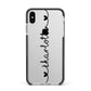 Personalised Black Handritten Name Vertical Apple iPhone Xs Max Impact Case Black Edge on Silver Phone