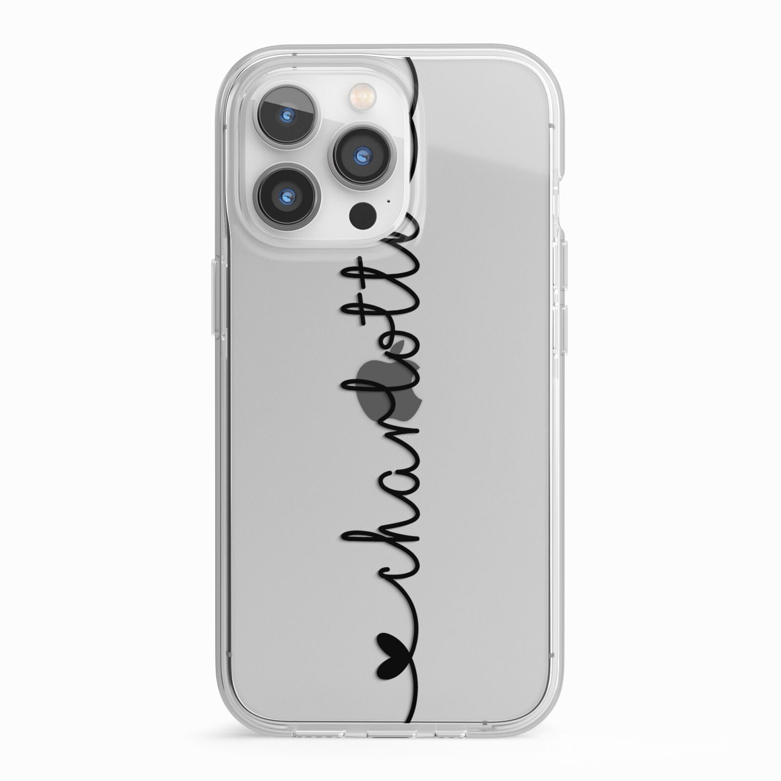 Personalised Black Handritten Name Vertical iPhone 13 Pro TPU Impact Case with White Edges
