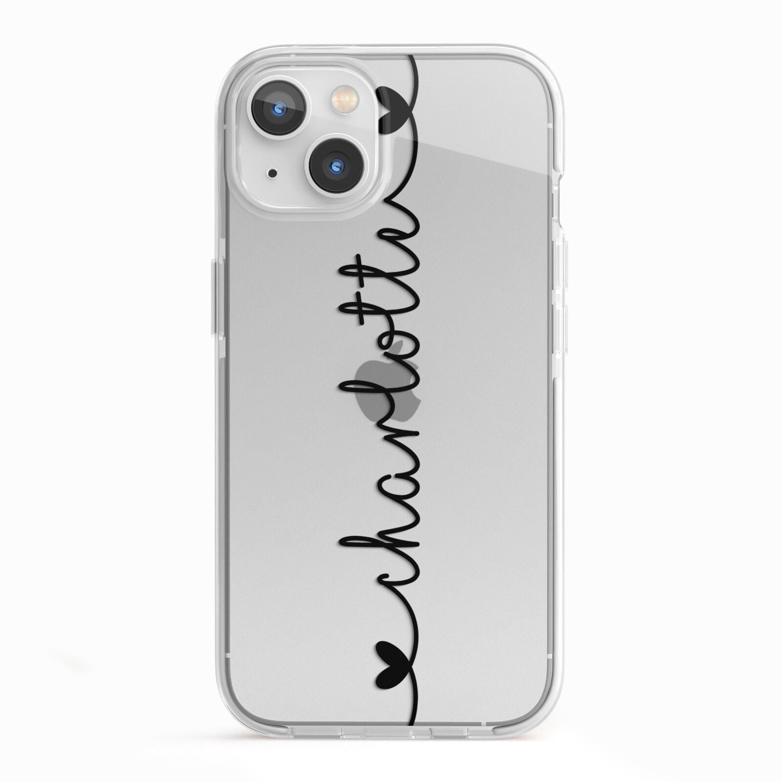 Personalised Black Handritten Name Vertical iPhone 13 TPU Impact Case with White Edges