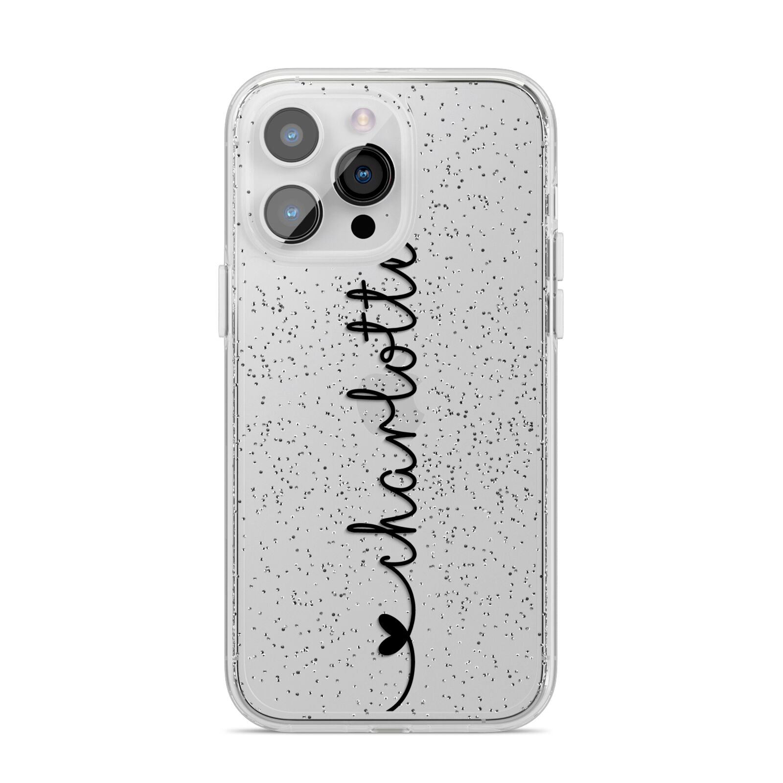Personalised Black Handritten Name Vertical iPhone 14 Pro Max Glitter Tough Case Silver