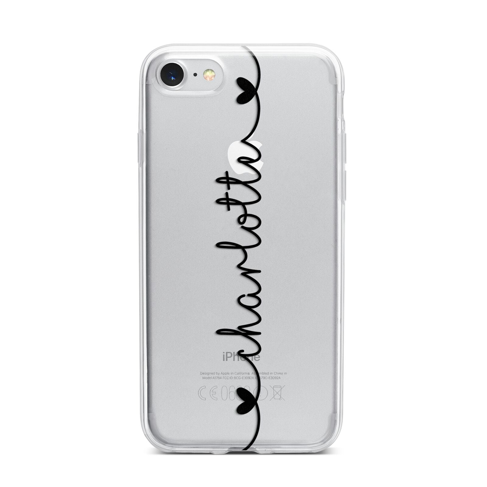 Personalised Black Handritten Name Vertical iPhone 7 Bumper Case on Silver iPhone