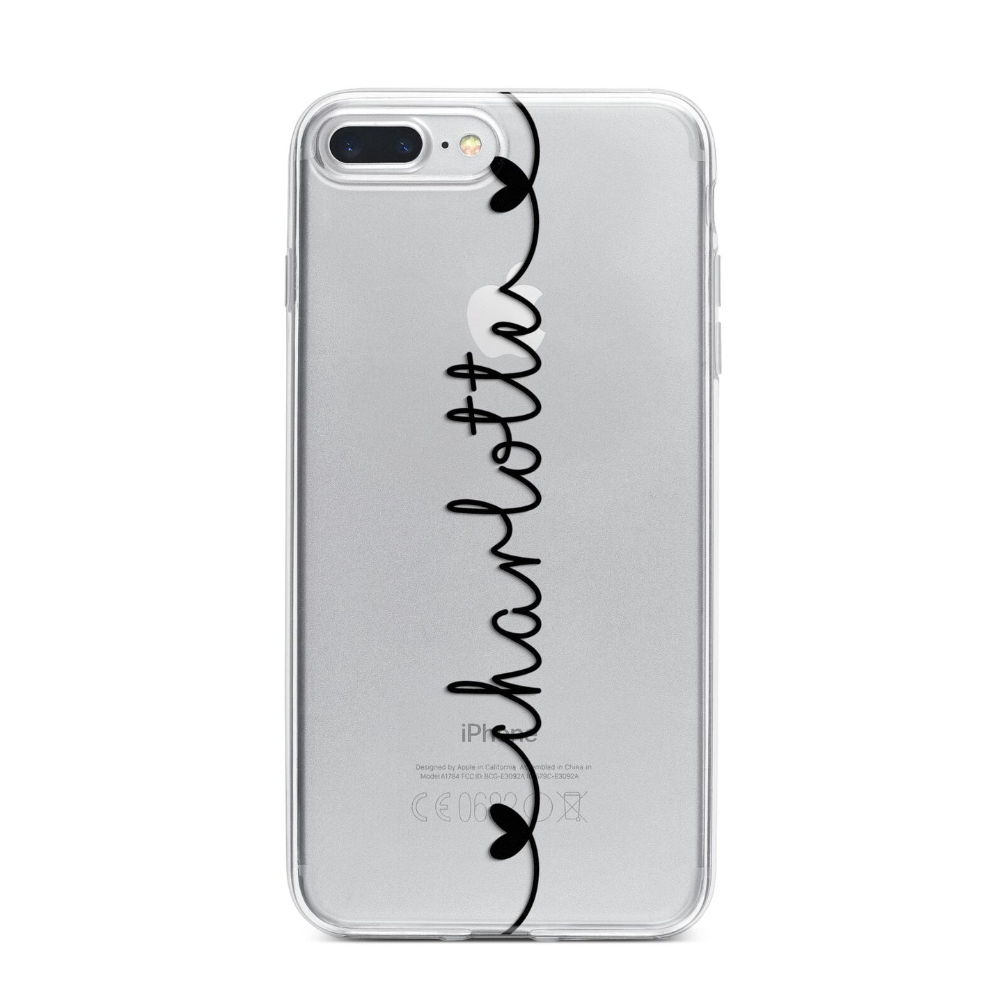 Personalised Black Handritten Name Vertical iPhone 7 Plus Bumper Case on Silver iPhone