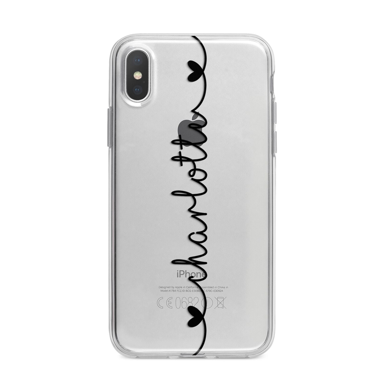 Personalised Black Handritten Name Vertical iPhone X Bumper Case on Silver iPhone Alternative Image 1