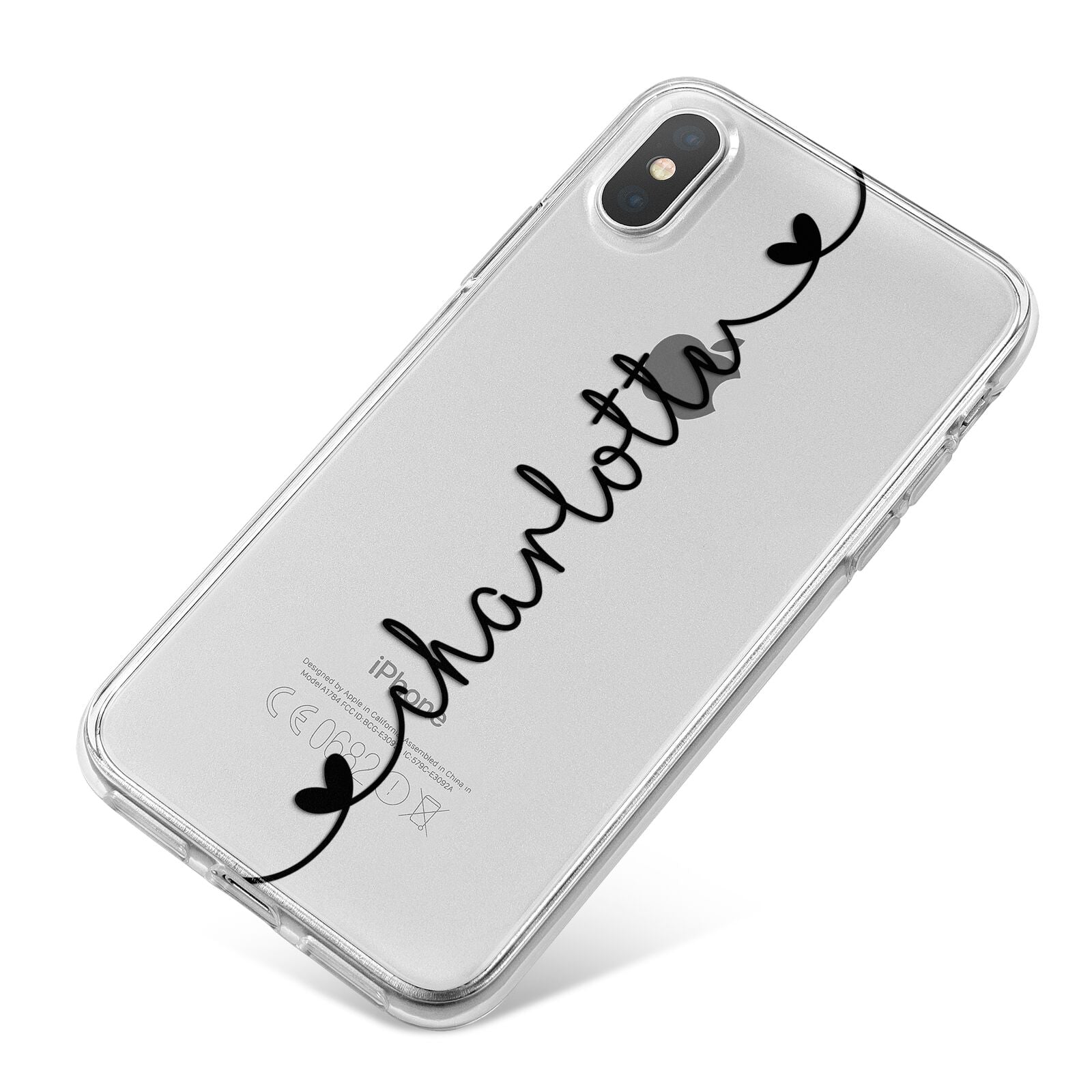 Personalised Black Handritten Name Vertical iPhone X Bumper Case on Silver iPhone