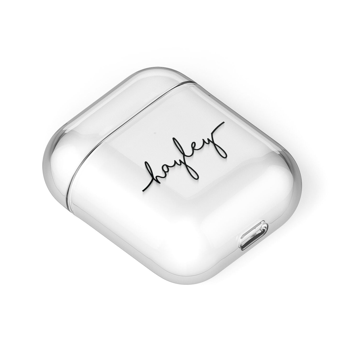 Personalised Black Handwritten Name Custom AirPods Case Laid Flat