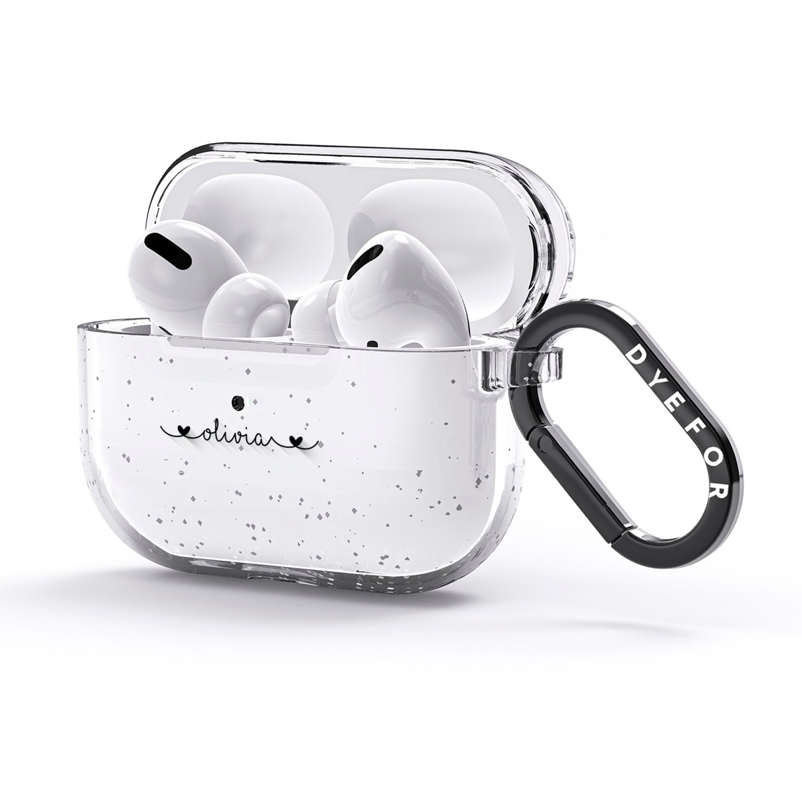Personalised Black Handwritten Name Hearts Clear AirPods Glitter Case 3rd Gen Side Image