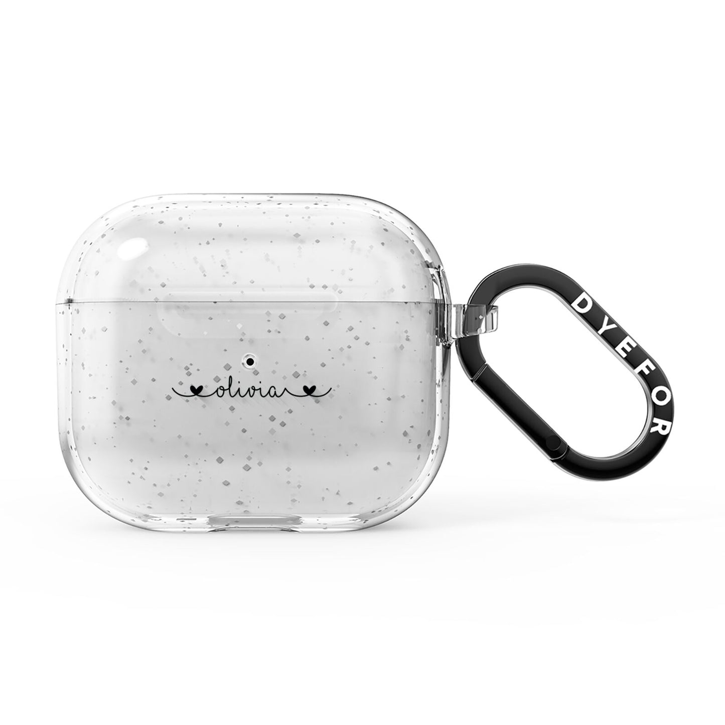 Personalised Black Handwritten Name Hearts Clear AirPods Glitter Case 3rd Gen
