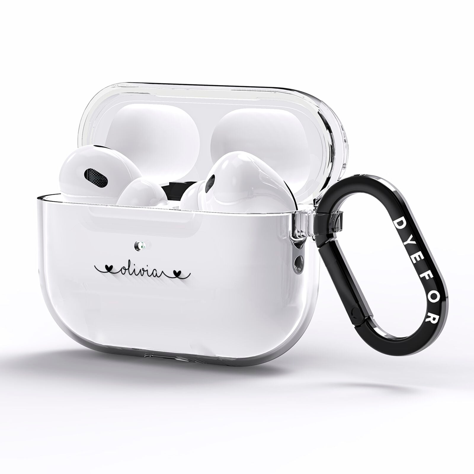 Personalised Black Handwritten Name Hearts Clear AirPods Pro Clear Case Side Image